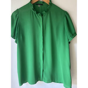 Kelly Green Flowy Button Up Top with Ruffle Hem